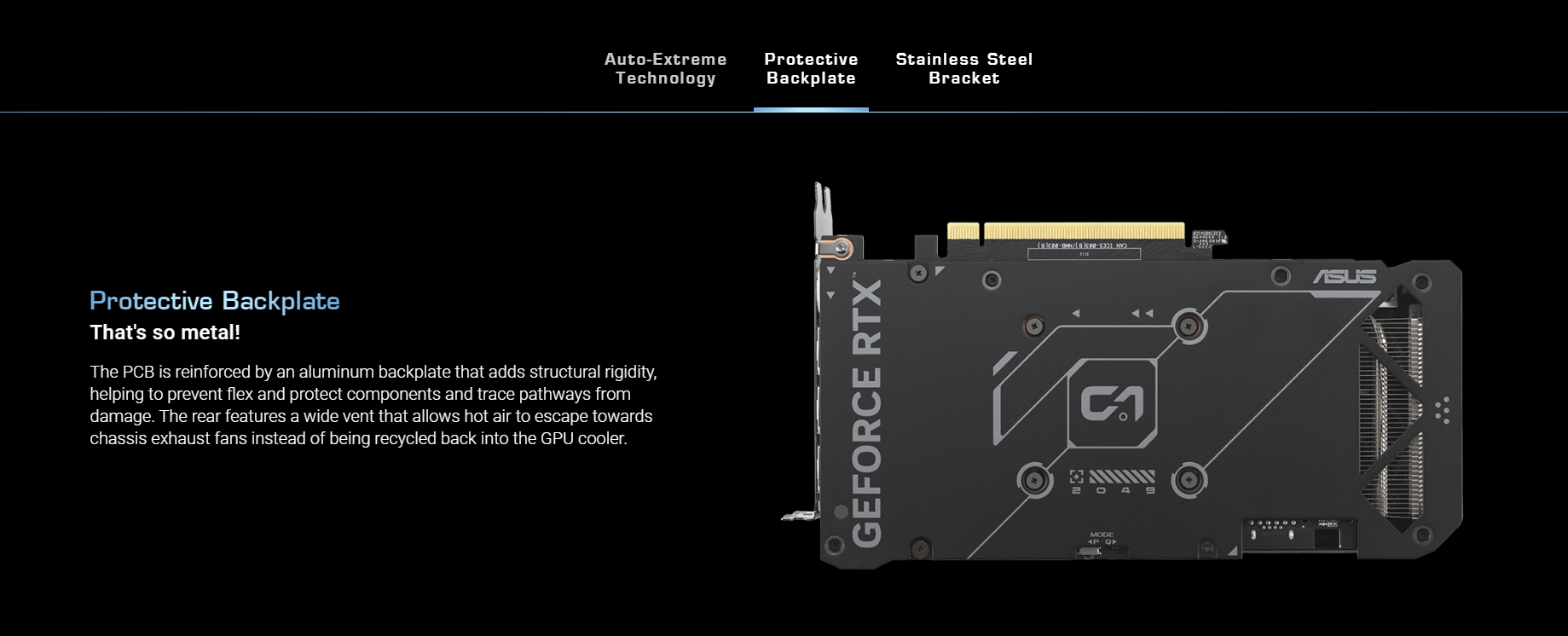 A large marketing image providing additional information about the product ASUS GeForce RTX 4070 SUPER Dual EVO OC 12GB GDDR6X - Additional alt info not provided